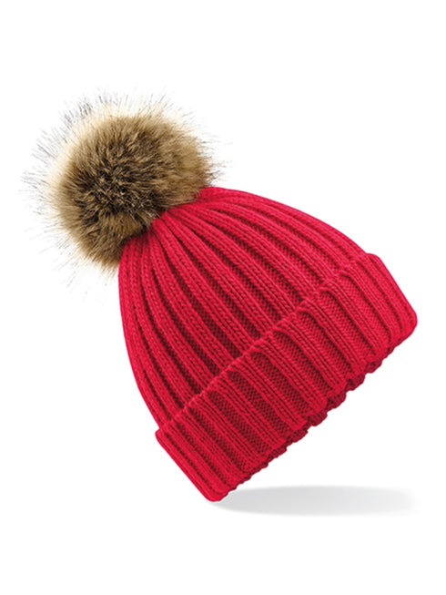 Beanie aus dickem Strick und Kunstfell